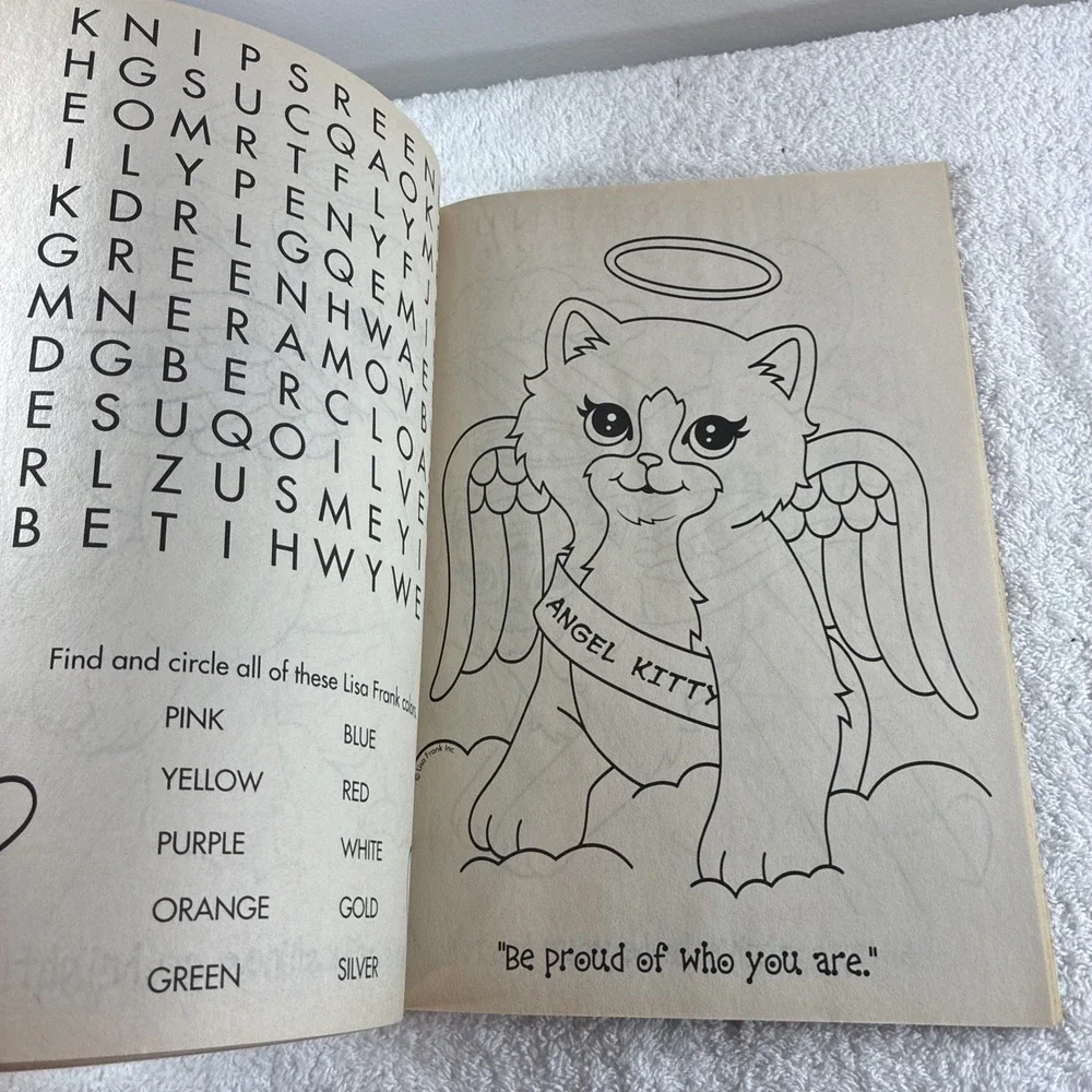 Vintage Lisa Frank Chrissy the Angel Kitty Coloring Book Bright Colorful